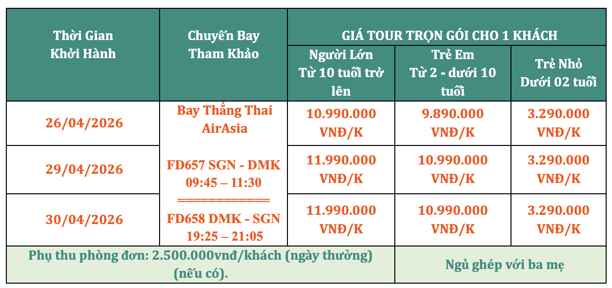 Tour Thái Lan